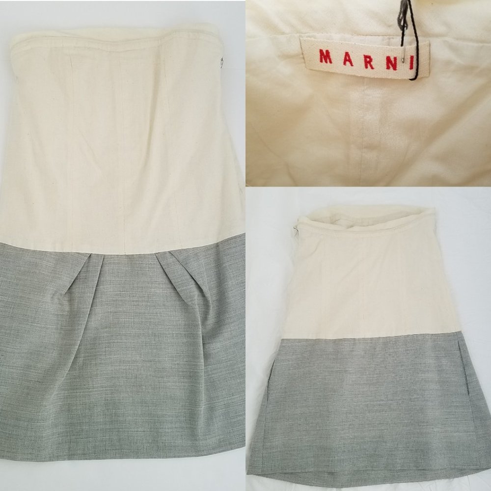 NWT Marni Strapless Pleated Color-Block Dress